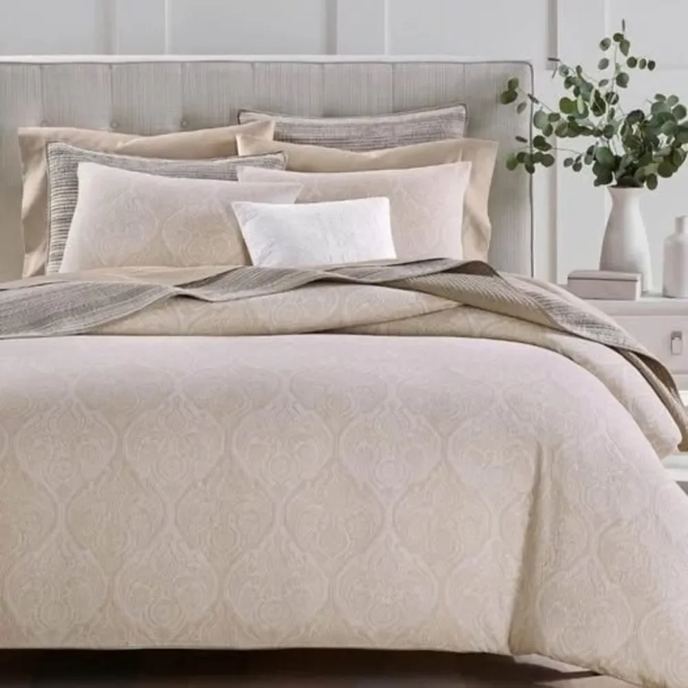 KING 3 Pieces Charter Club 100% Cotton Comforter Set New Biege